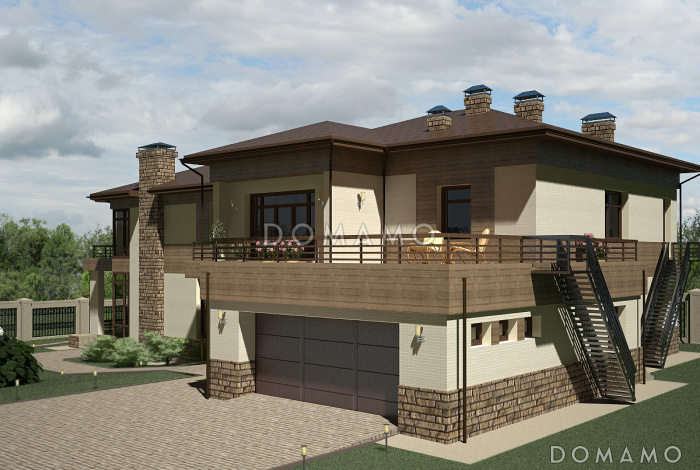 Проект коттеджа из кирпича с гаражом