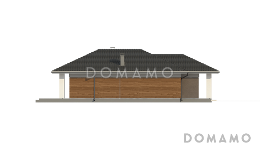 Проект простого комфортного одноэтажного дома из кирпича с тремя спальнями / Фасад 4