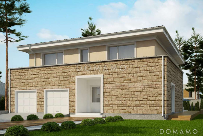 Проект просторного двухэтажного дома из кирпича с четырьмя спальнями, кабинетом, большим гаражом и тех помещением