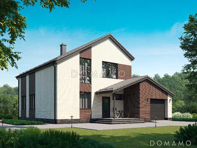 Проект загородного дома с гаражом на 2 машины, прихожей с гардеробом, кабинетом