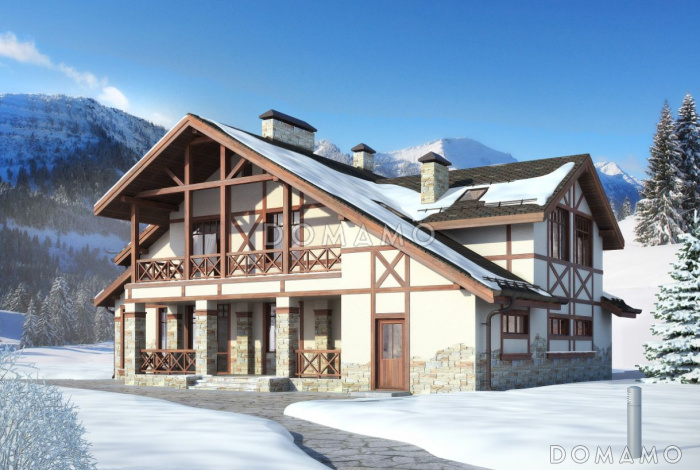 Проект дома из газобетона с гаражом на два автомобиля и бильярдной комнатой