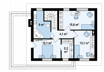 Проект обновлённого двухэтажного дома из газобетона с гаражом и большой террасой на втором этаже / План 2 этажа