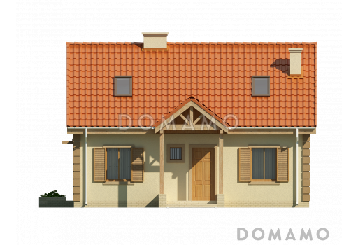 Проект одноэтажного мансардного дома из кирпича с камином в центральной части дома / Фасад 1