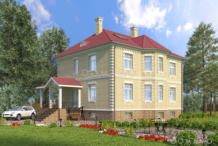 Проект кирпичного коттеджа с подвалом и мансардой