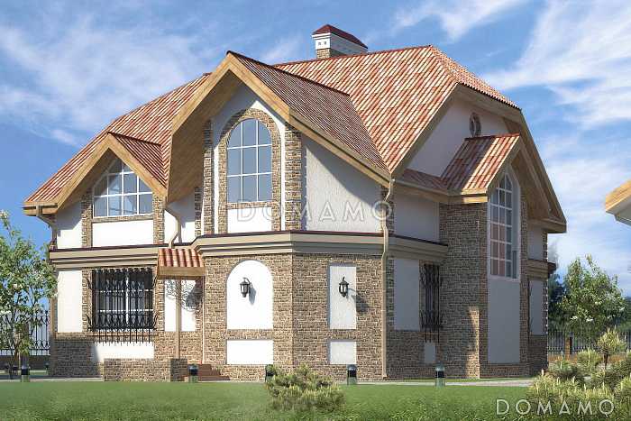 Проект кирпичного дома с многощипцовой крышей