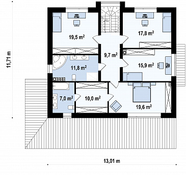Проект современного двухэтажного дома из газобетона с четырьмя спальнями, кабинетом и большим гаражом / План 2 этажа