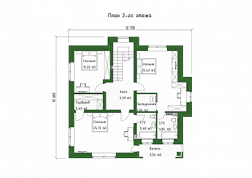 Проект двухэтажного дома с эркерной гостиной, камином и крытой террасой / План 2 этажа