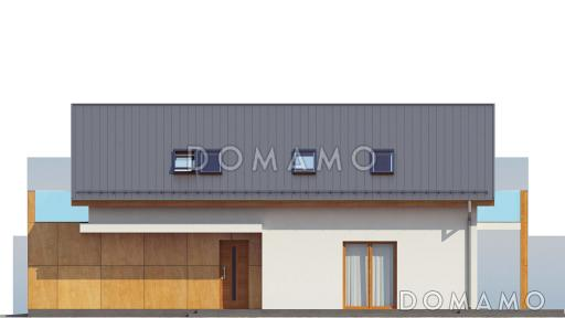 Проект одноэтажного мансардного дома из кирпича с гаражом на два автомобиля для вытянутого участка / Фасад 2