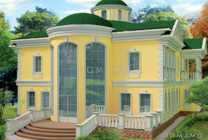 Проект двухэтажного дома в классическом стиле с просторной гостинной