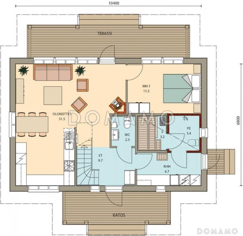 Проект двухэтажного каркасного дома / План 1 этажа