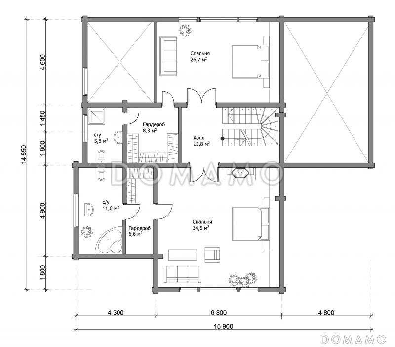 Проект дома в Альпийском стиле / План мансардного этажа