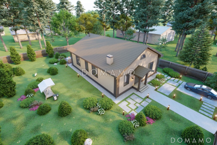 Проект компактного одноэтажного дома из газобетона с 3 спальнями, котельной и постирочной