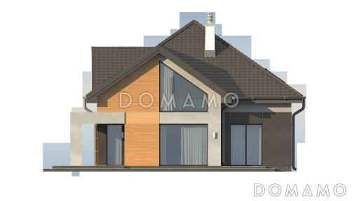 Проект одноэтажного мансардного дома из газобетона с гаражом и тремя спальнями и балконом / Фасад 2