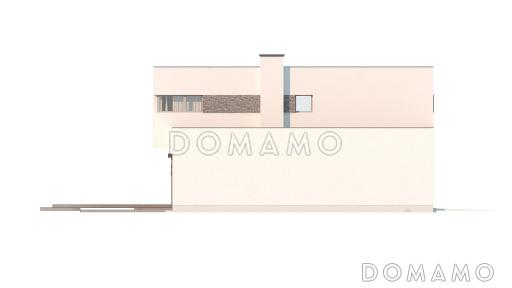 Проект компактного современного двухэтажного дома из кирпича в стиле модерн, с террасой на втором уровне и с гаражом / Фасад 2