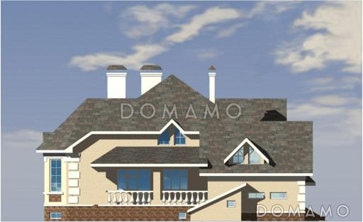 Проект вместительного дома с мансардой, сауной и небольшим бассейном / Фасад 1