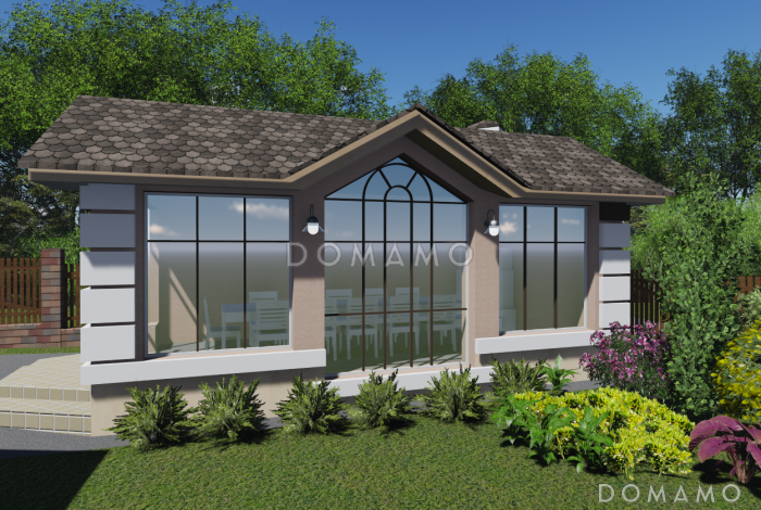 Проект закрытой беседки с панорамными окнами