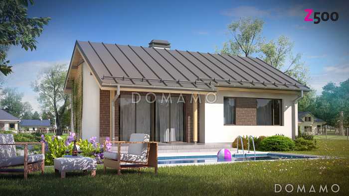 Проект компактного одноэтажного дома небольшой площади из газобетона с двумя спальнями 