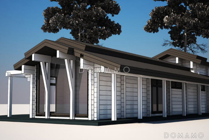 Проект бани из клееного бруса с необычной в плане террасой