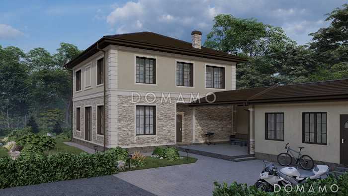 Проект двухэтажного дома с 3 спальнями, гостевой, большой ванной и террасой