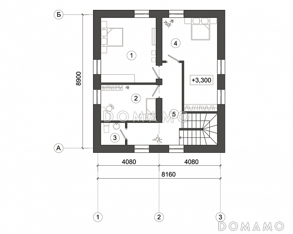 Проект дома с верандой и мансардным этажом / План мансардного этажа