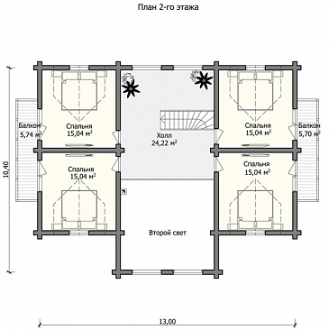 Проект дома из бревна со вторым светом который украшает общий вид из холла / План мансардного этажа