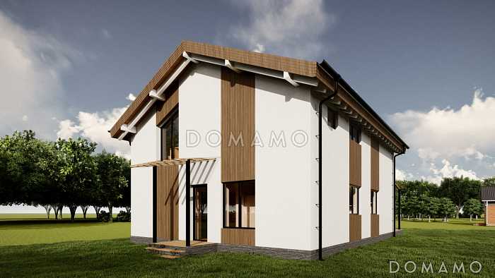 Проект современного дома с 3 спальнями и вторым светом в гостиной