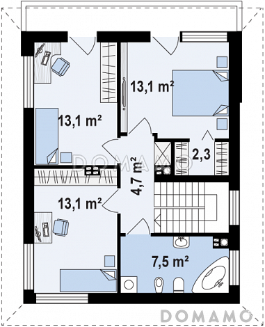 Проект компактного двухэтажного дома из кирпича с тремя спальнями с кирпичной облицовкой фасадов / План 2 этажа