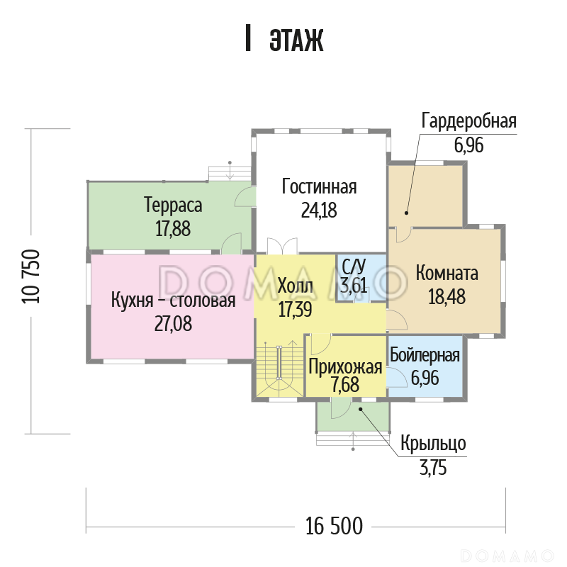 Проект дома с большими окнами / План 1 этажа