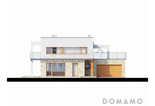 Проект современного двухэтажного дома из газобетона с четырьмя спальнями, кабинетом и гаражом / Фасад 3