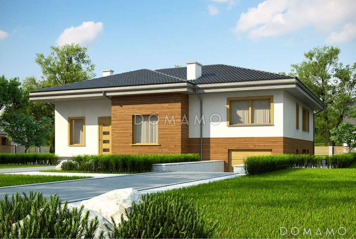 Проект комфортного одноэтажного дома из кирпича с подземным гаражом и бильярдной на цокольном этаже