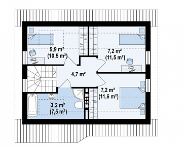 Проект небольшого мансардного дома из газобетона с четырьмя спальнями / План 4 этажа