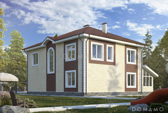 Проект двухэтажного дома с кабинетом, спортзалом, верандой и террасой