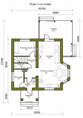 Проект одноэтажного дома с мансардой и ломанной крышей / План 1 этажа