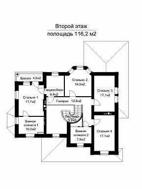 Проект загородного дома с крытой террасой с колоннами / План 2 этажа