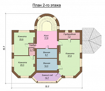 Проект  двухэтажного коттеджа с мансардой, бассейном и кинотеатром / План 2 этажа