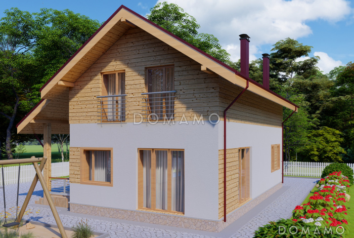 Проект компактного одноэтажного дома с мансардной и четырьмя спальнями