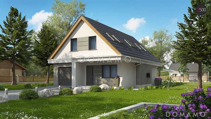 Проект одноэтажного мансардного дома из газобетона с кабинетом,  гаражом и четырьмя спальнями