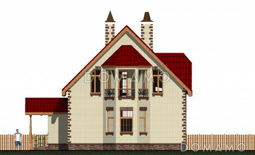 Проект экономичного коттеджа с остеклённым балконом. / Фасад 2