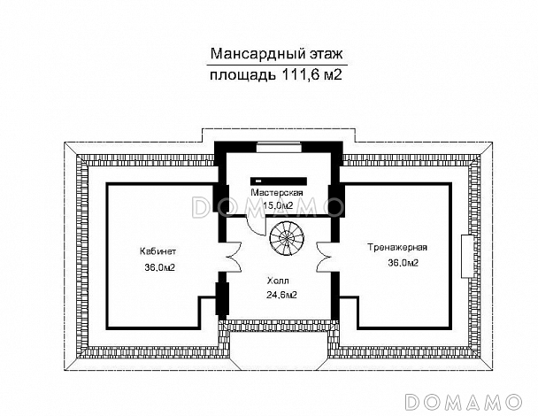 Проект загородного дома с большой бильярдной / План мансардного этажа