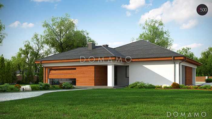 Проект комфортного одноэтажного дома из газобетона с тремя спальнями и пристроенным гаражом на два автомобиля