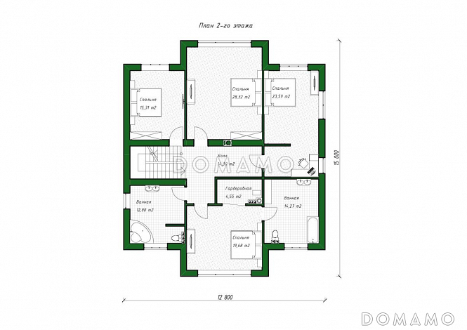 Проект дома с 4 спальнями на мансарде, кабинетом, изолированной кухней и просторной гостиной-столовой / План мансардного этажа