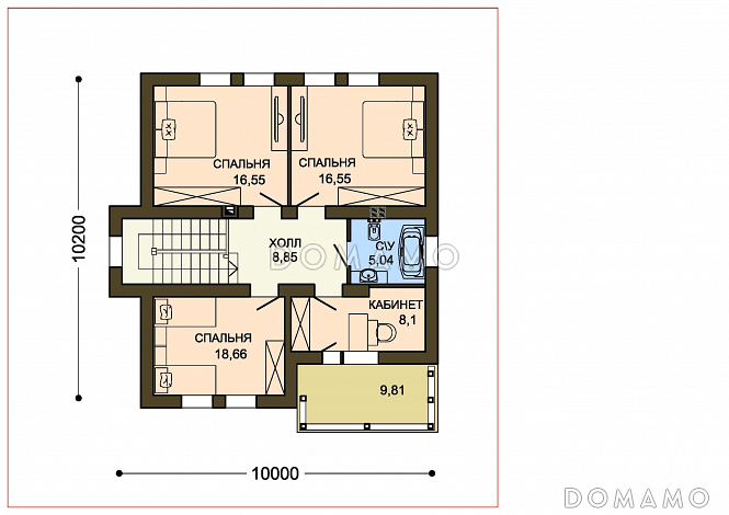 Проект белого дома с эркером кухни и серой кровлей / План 2 этажа