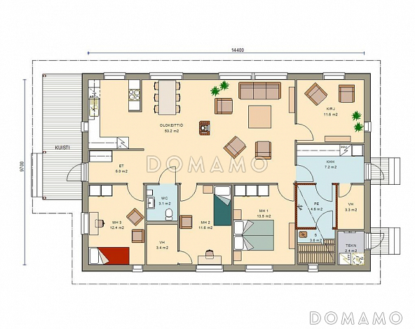 Проект современного дома с камином / План 1 этажа