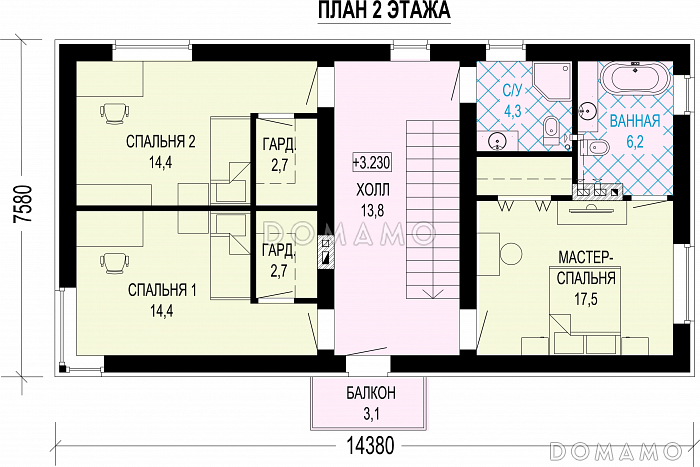 Проект дома в стиле минимализм с 4 спальнями / План 2 этажа
