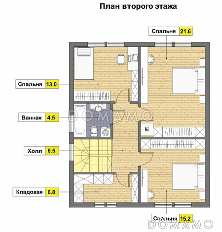 Проект каркасного дома с небольшой спальней на первом этаже / План мансардного этажа