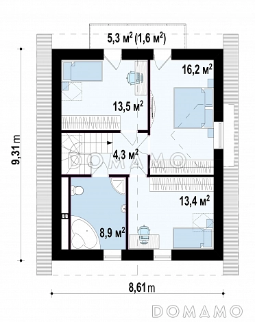 Проект одноэтажного дома из газобетона с мансардой и просторной гостиной / План мансардного этажа