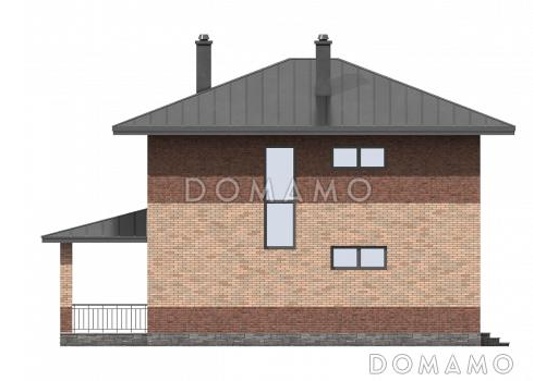 Проект двухэтажного дома с террасой, комнатой на первом этаже, кладовой, лоджией / Фасад 2