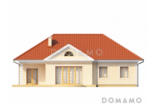 Проект одноэтажного дома из газобетона со свободной планировкой на мансардном этаже / Фасад 2