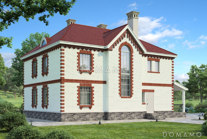 Проект двухэтажного кирпичного коттеджа с мансардой