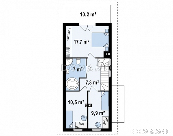 Проект компактного двухэтажного дома из кирпича для строительства на очень узком участке / План 2 этажа